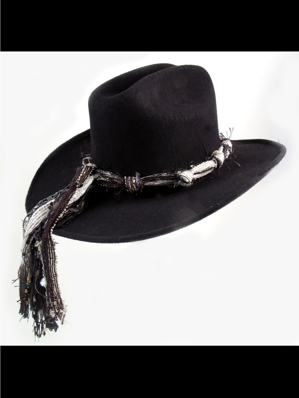 Boho Black Whitt Gold Western Hat Band, Handmade in USA